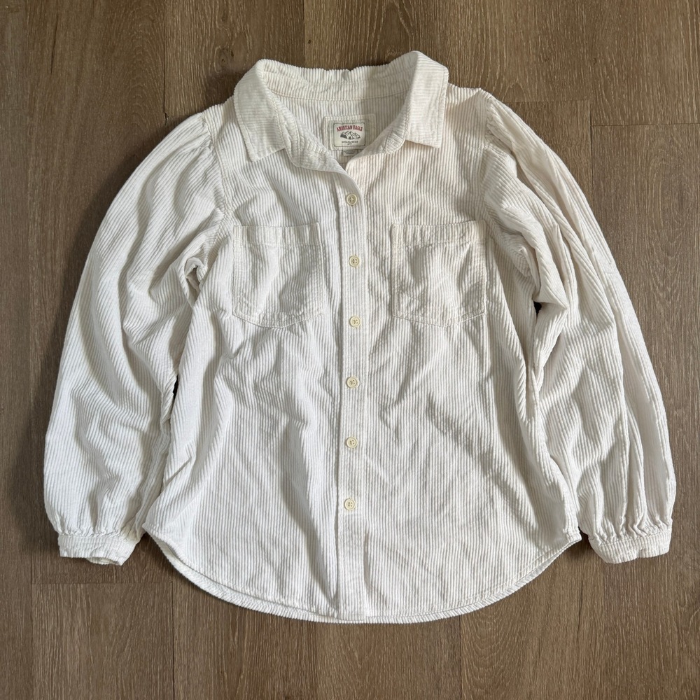 American Eagle Button Down Shirt Womens Medium White Corduroy Long Sleeve Boho